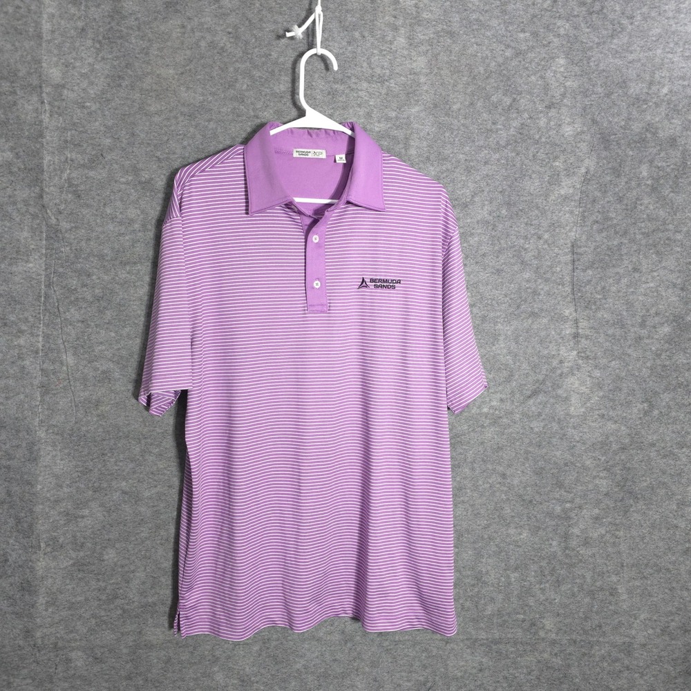 Bermuda Sands XP Polo Mens M Purple Striped Performance Golf Short Sleeve Top